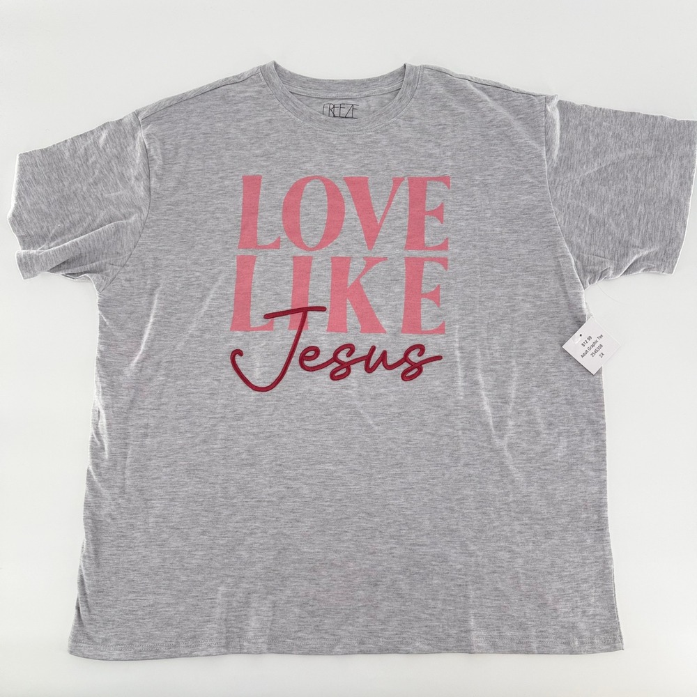 FREEZE Love Like Jesus Graphic T-Shirt Gray Pink Short Sleeve Size 2X NWT